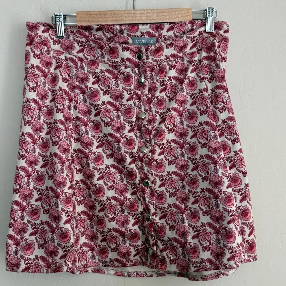Torrid LoveSick Suede Floral Mini Button Front Skirt Pink Cream Plus Size 1